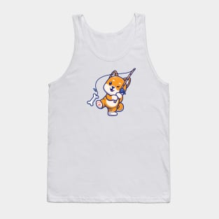 Cute Shiba Inu Dog Fishing Bone Cartoon Tank Top